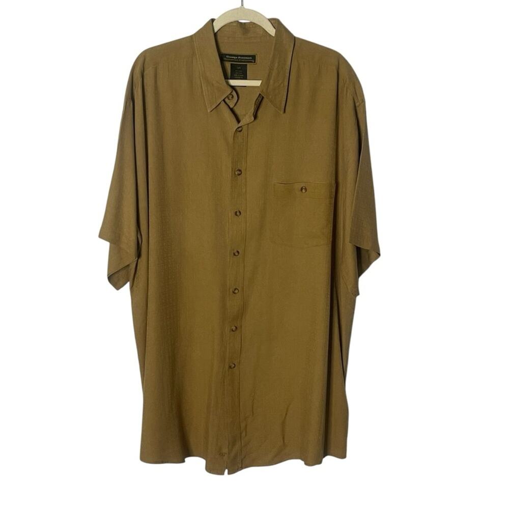 George Foreman Signature Collection Mens Silk Button Down Shirt Gold Size 2XTall